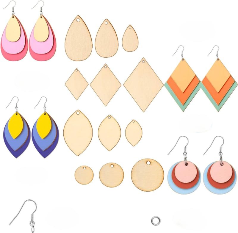 Laser Cut Unfinished Wooden Earrings Blanks Wood Pendants Teardrop Earrings Set