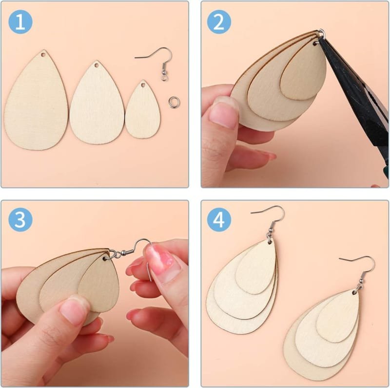 Laser Cut Unfinished Wooden Earrings Blanks Wood Pendants Teardrop Earrings Set