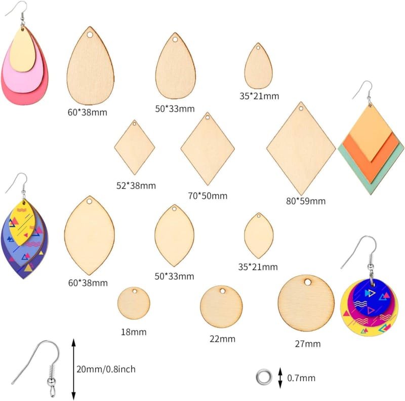Laser Cut Unfinished Wooden Earrings Blanks Wood Pendants Teardrop Earrings Set