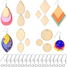 Laser Cut Unfinished Wooden Earrings Blanks Wood Pendants Teardrop Earrings Set