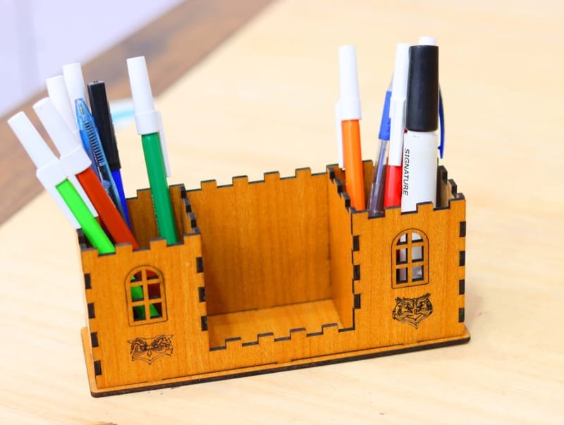 Laser Cut Wooden Desk Organizer Pen Holder