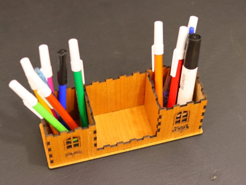 Laser Cut Wooden Desk Organizer Pen Holder
