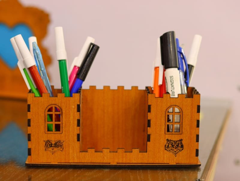 Laser Cut Wooden Desk Organizer Pen Holder