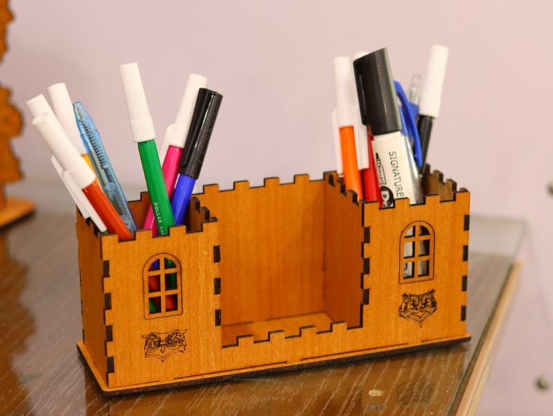 Laser Cut Wooden Desk Organizer Pen Holder