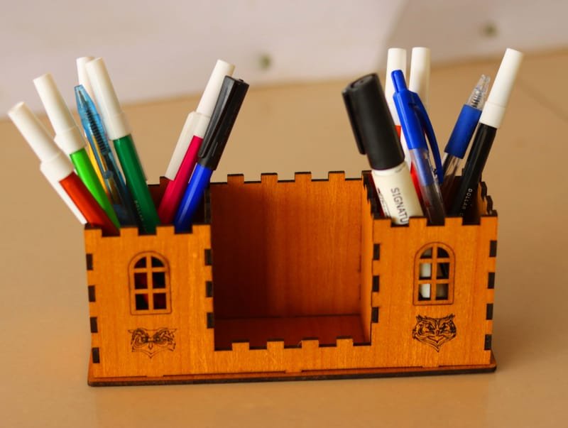 Laser Cut Wooden Desk Organizer Pen Holder