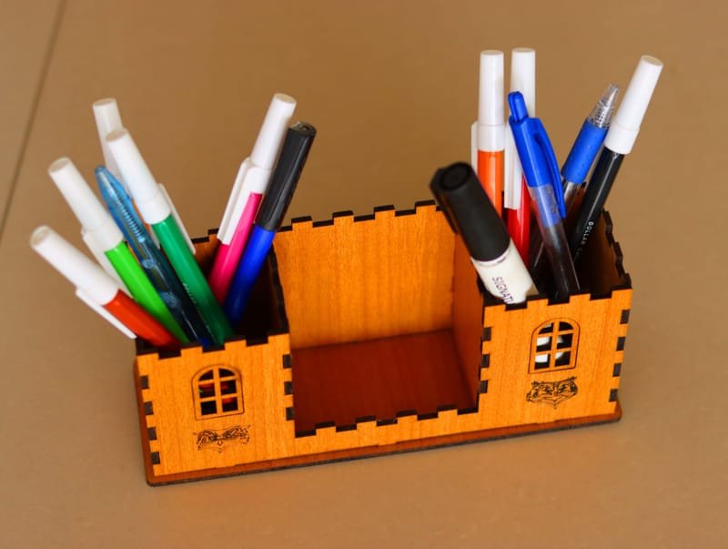 Laser Cut Wooden Desk Organizer Pen Holder