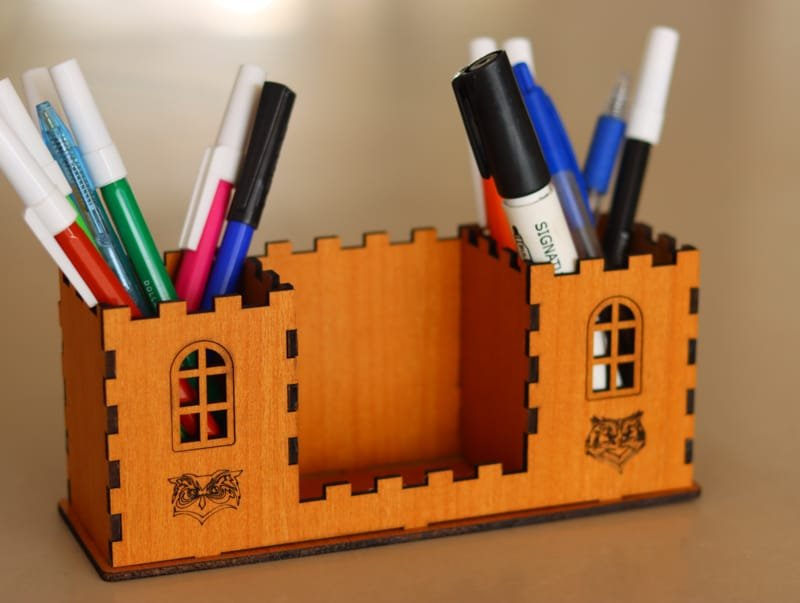 Laser Cut Wooden Desk Organizer Pen Holder