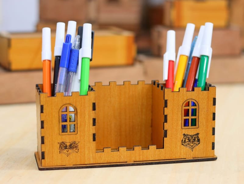 Laser Cut Wooden Desk Organizer Pen Holder