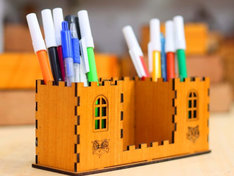 Laser Cut Wooden Desk Organizer Pen Holder