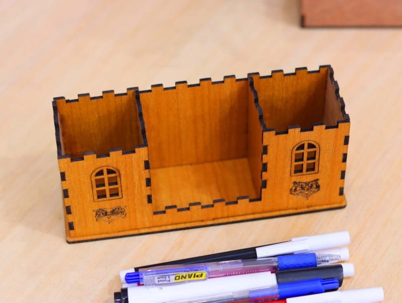 Laser Cut Wooden Desk Organizer Pen Holder