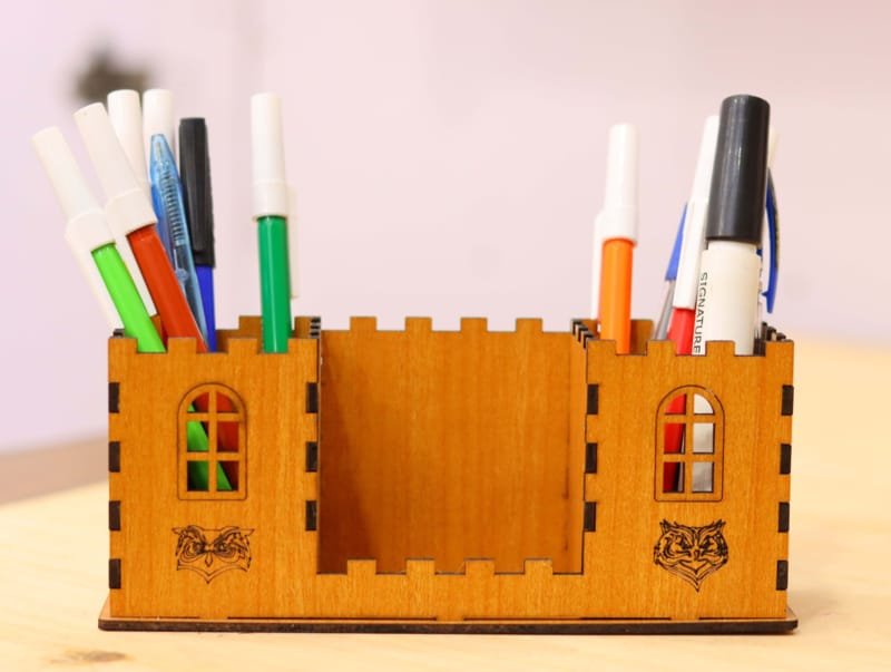 Laser Cut Wooden Desk Organizer Pen Holder