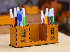 Laser Cut Wooden Desk Organizer Pen Holder