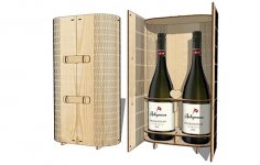 लेजर कट डबल वाइन बॉक्स लकड़ी की दो बोतल शराब उपहार बॉक्स 3 मिमी प्लाईवुड