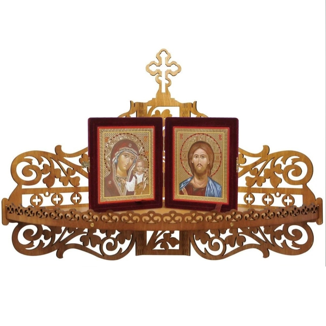 Laserowo wycinana drewniana półka ołtarzowa Christian Home na ikony
