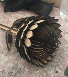 Laser Cut Wooden Flower With Leaves 3mm Free Vector