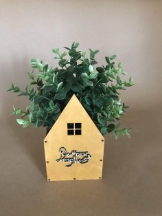 Caja de flores en forma de casa cortada con láser