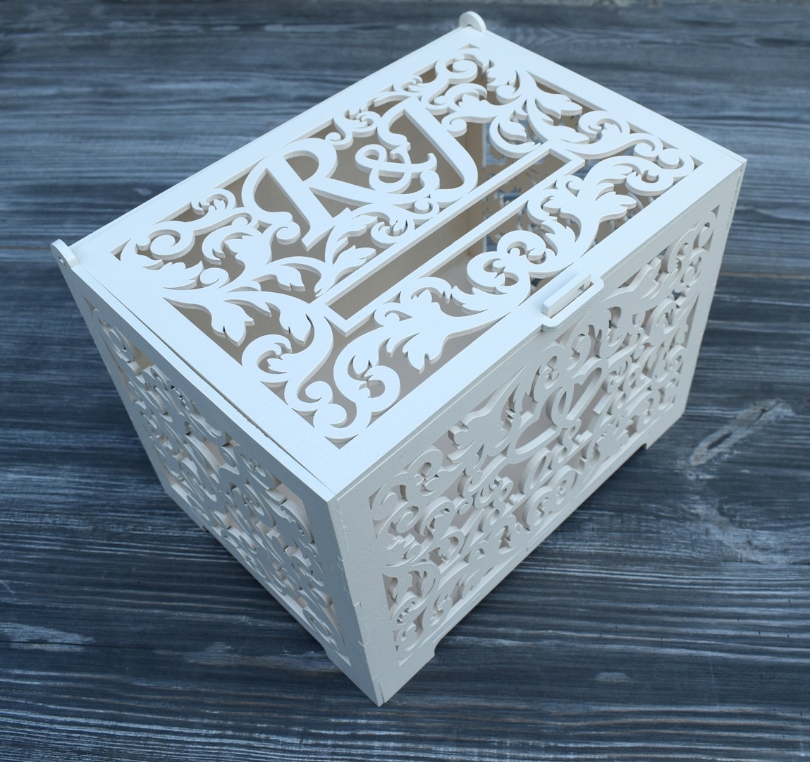 Caja de tarjeta de boda con corte láser Decoraciones para fiestas Caja de dinero de boda de madera