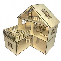 Лазерная резка кукольного домика, открытая, многоэтажная, 40x60 см, фанера 3,5 мм.