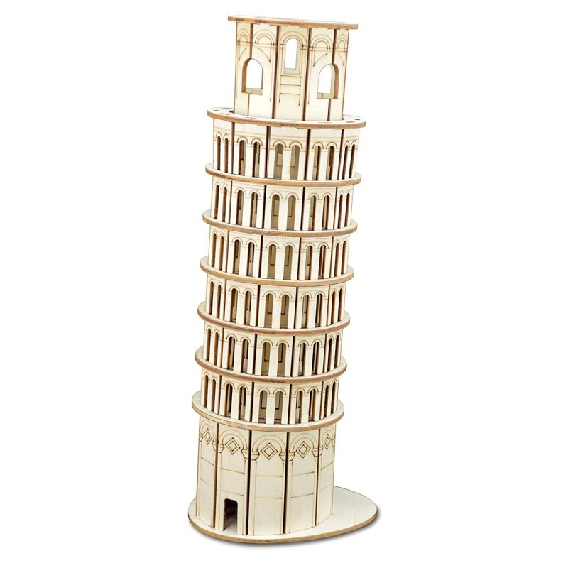 Kit de construcción de rompecabezas de madera 3d de la torre inclinada de Pisa con corte láser