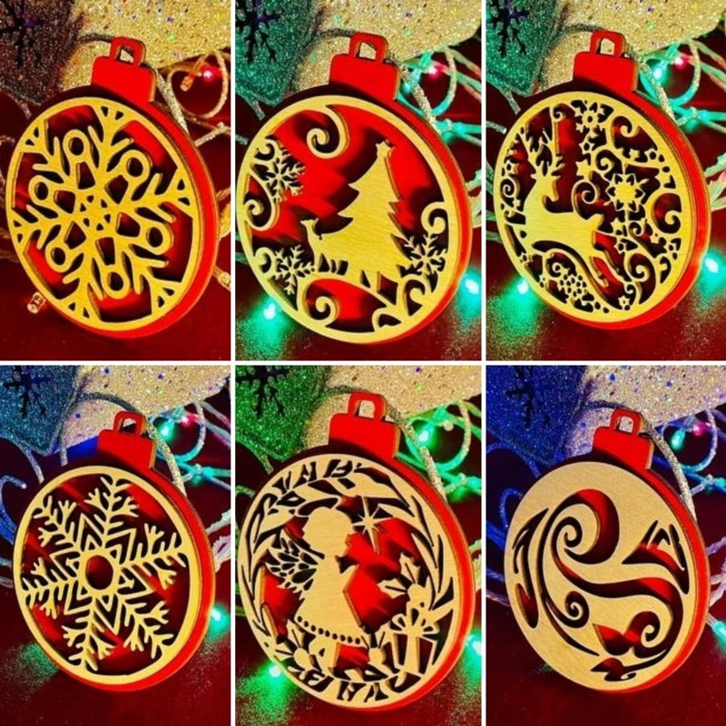 Laser Cut Layered Christmas Tree Ornaments Free Vector