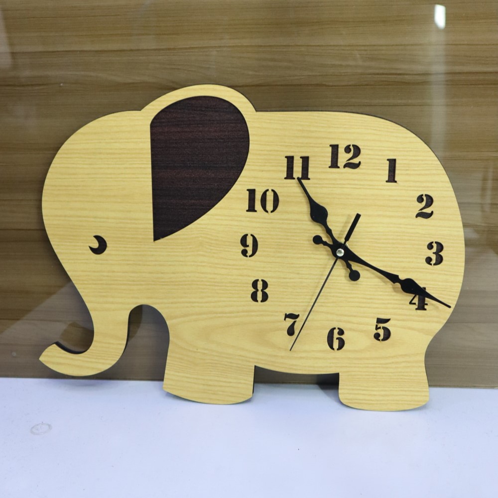 Relógio de parede de elefante cortado a laser para decoração de quarto infantil