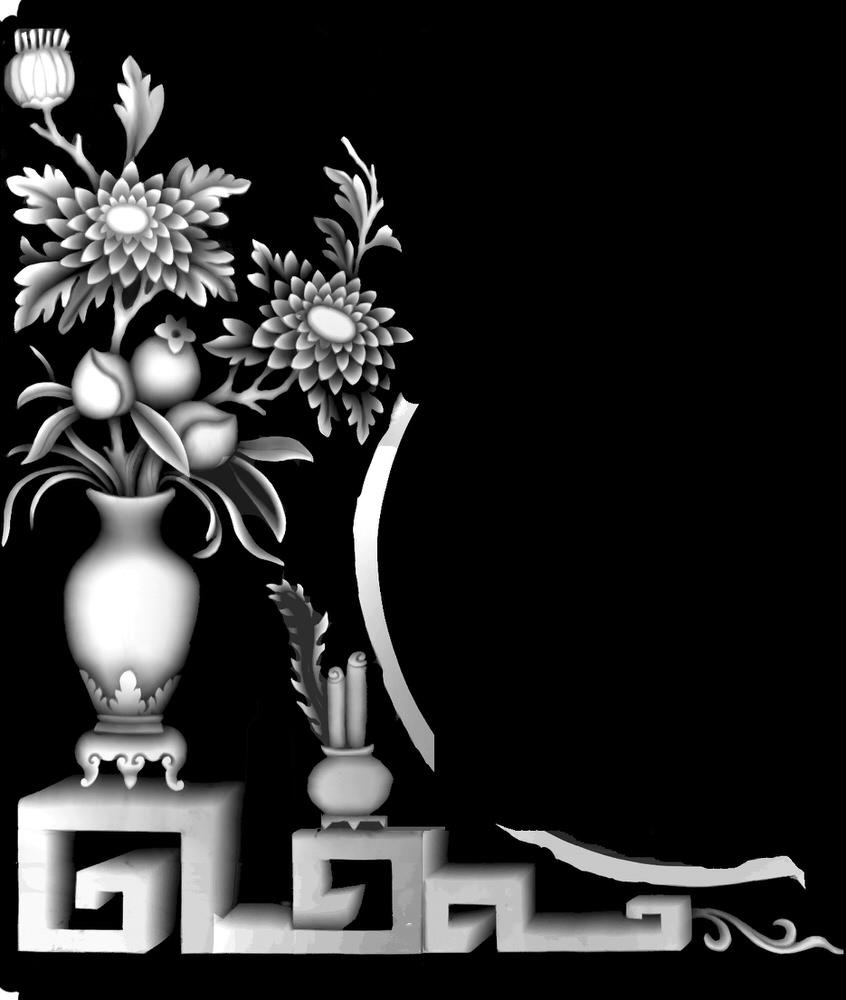 Immagine in scala di grigi 3D Vaso con fiori