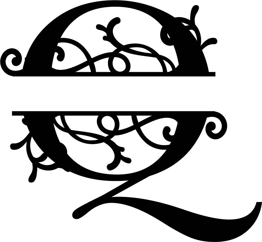 Lettera Q con monogramma diviso fiorito