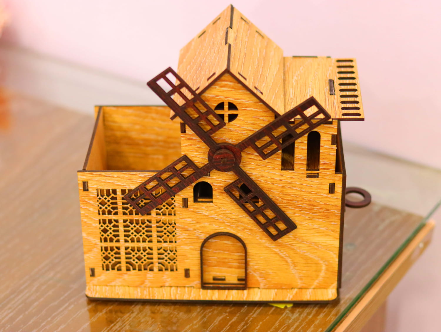 Laser Cut Windmill Shaped Desk Organizer With Drawer Free Vector