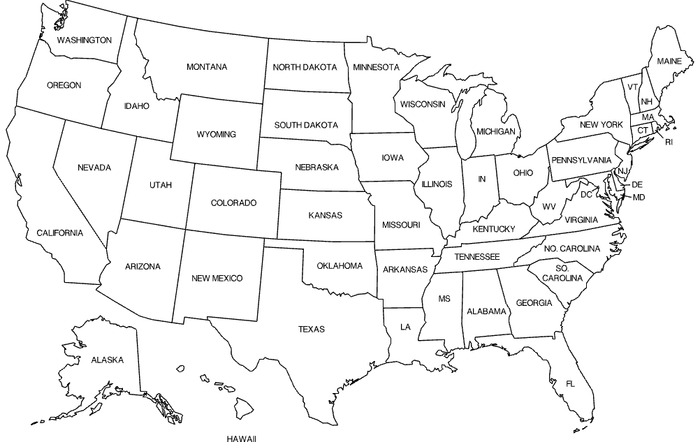 Карта 50 штатов США в формате dxf