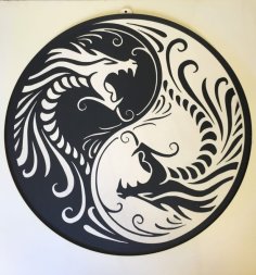 Laser Cut Yin Yang Dragons Pendant Free Vector