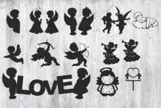 Laser Cut Engrave Cupid Silhouettes Free Vector