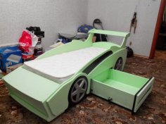 تخت ماشین مسابقه ای کودکان با الگوی برش لیزری کشو