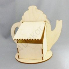 Caja de té con forma de tetera cortada con láser