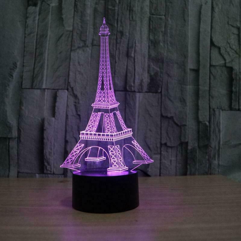 Lazer Kesim Eyfel Kulesi Akrilik 3D İllüzyon Lambası