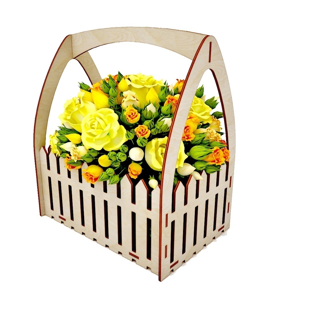 Download Laser Cut Wooden Flower Box Basket With Fence 4mm Free ...