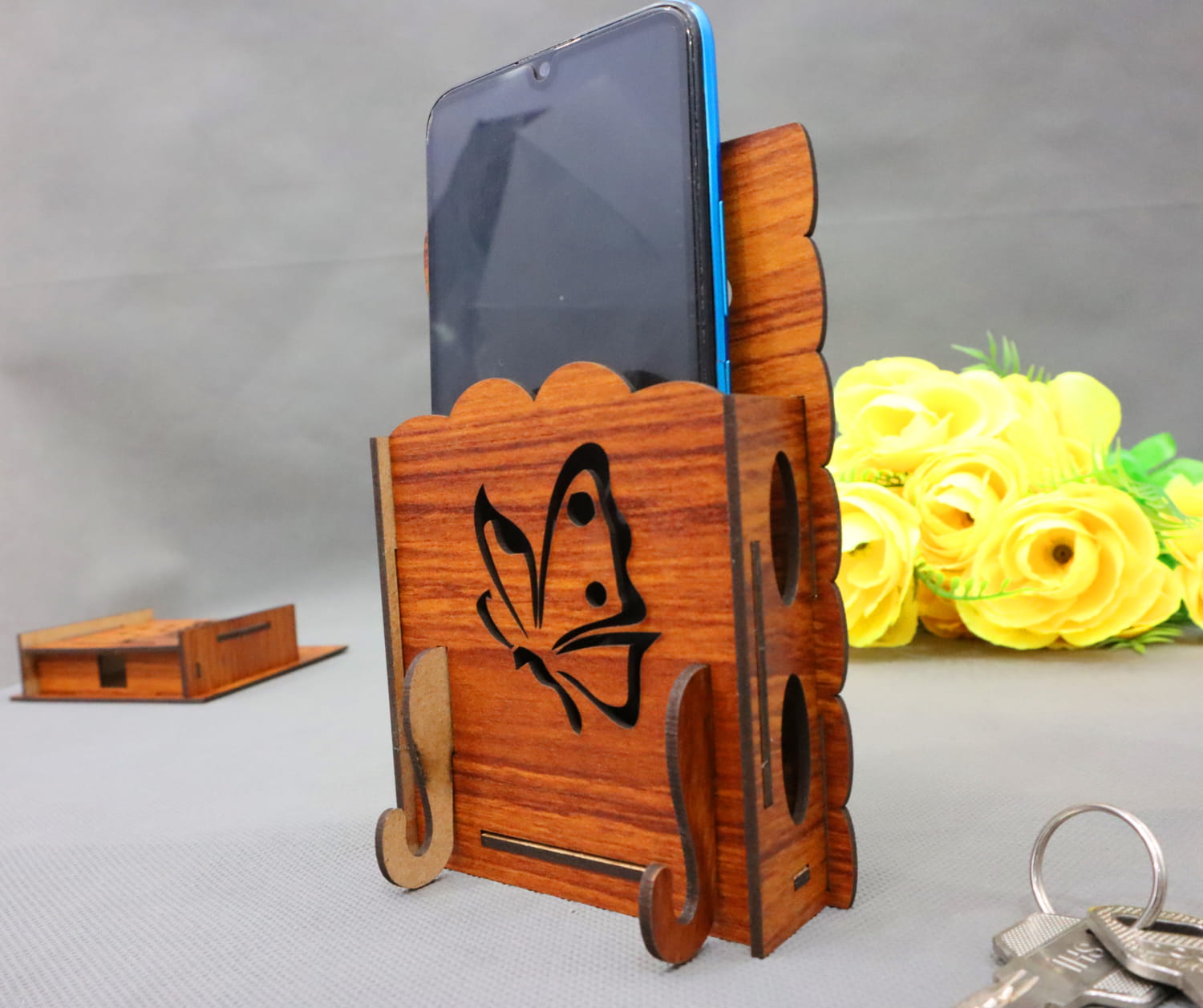 Laser Cut Butterfly Wall Mounted Phone Holder 3mm Free Vector