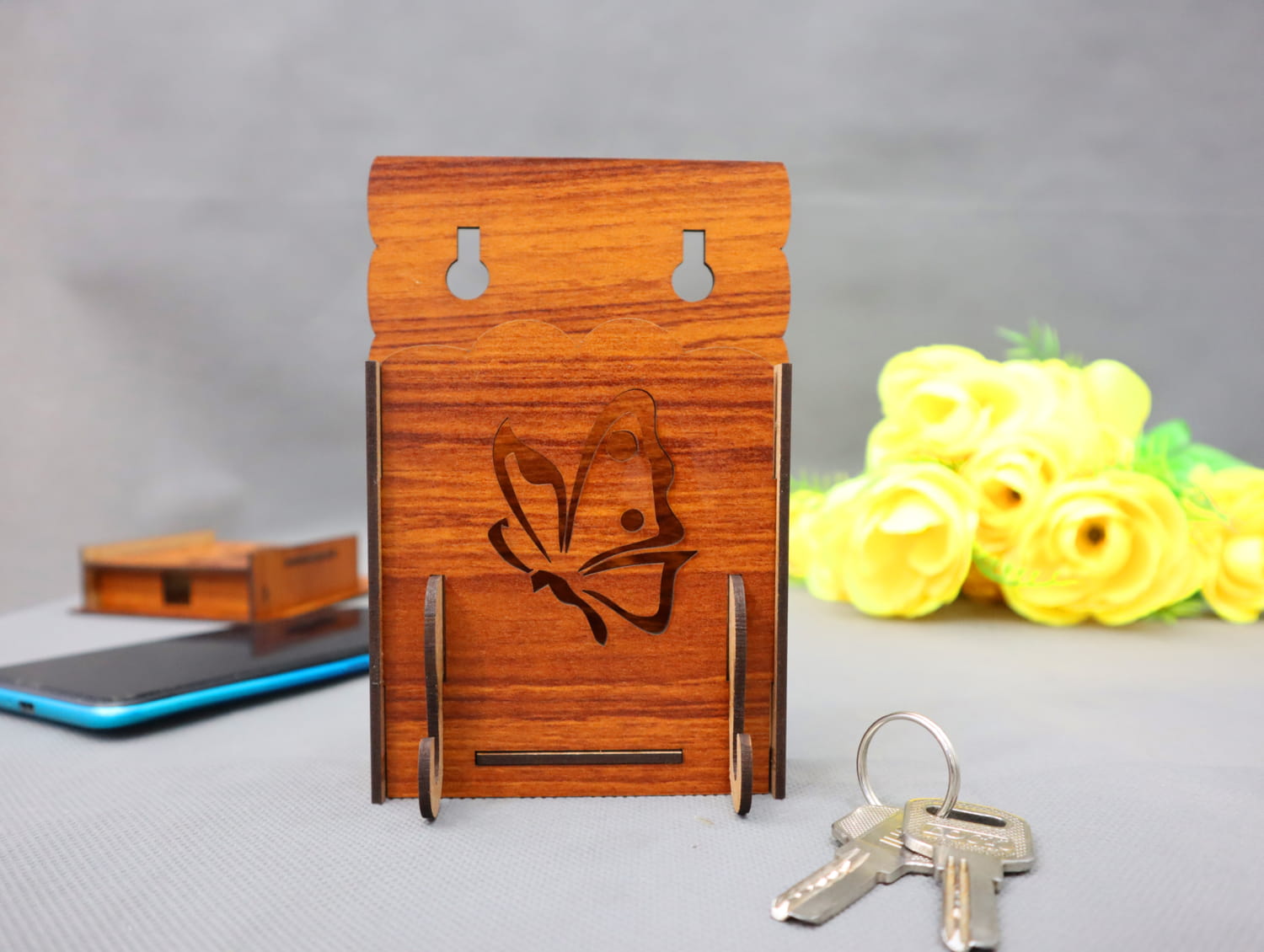 Laser Cut Butterfly Wall Mounted Phone Holder 3mm Free Vector