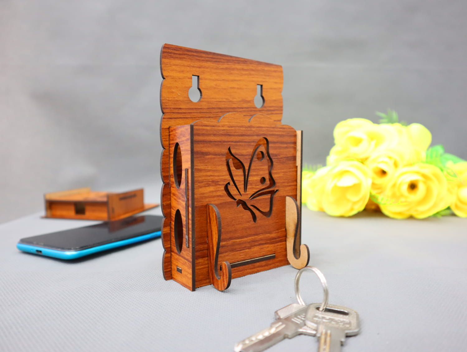 Laser Cut Butterfly Wall Mounted Phone Holder 3mm Free Vector