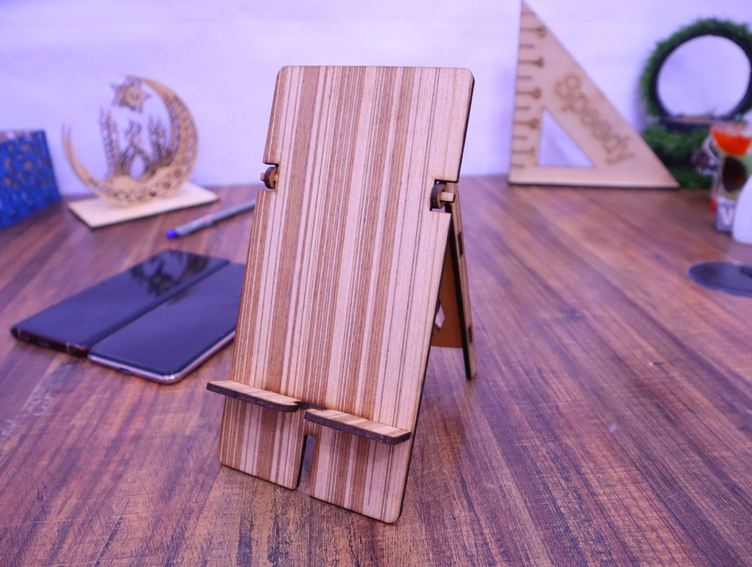 Laser Cut Wood Desk Phone Stand Free Vector