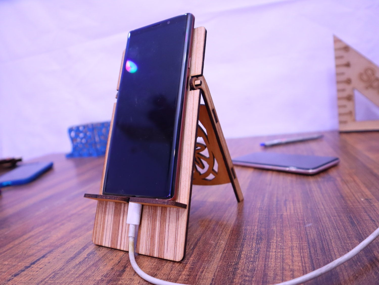 Laser Cut Wood Desk Phone Stand Free Vector