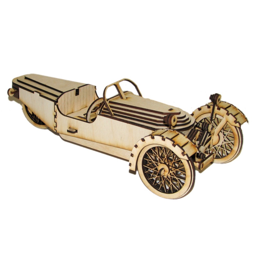 Laser Cut Wooden Morgan 3 Wheel Car Puzzle Kit DXF File