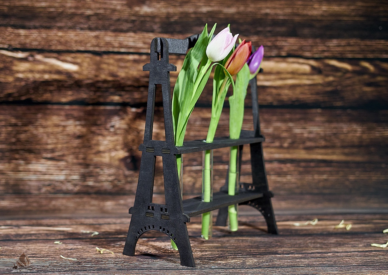 Laser Cut Eiffel Tower Planter Flower Stand Elegant Wooden Flask Stand Free Vector