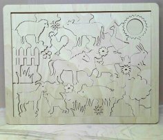 لعبة بازل حيوانات المزرعة الخشبية المقطعة بالليزر للاطفال