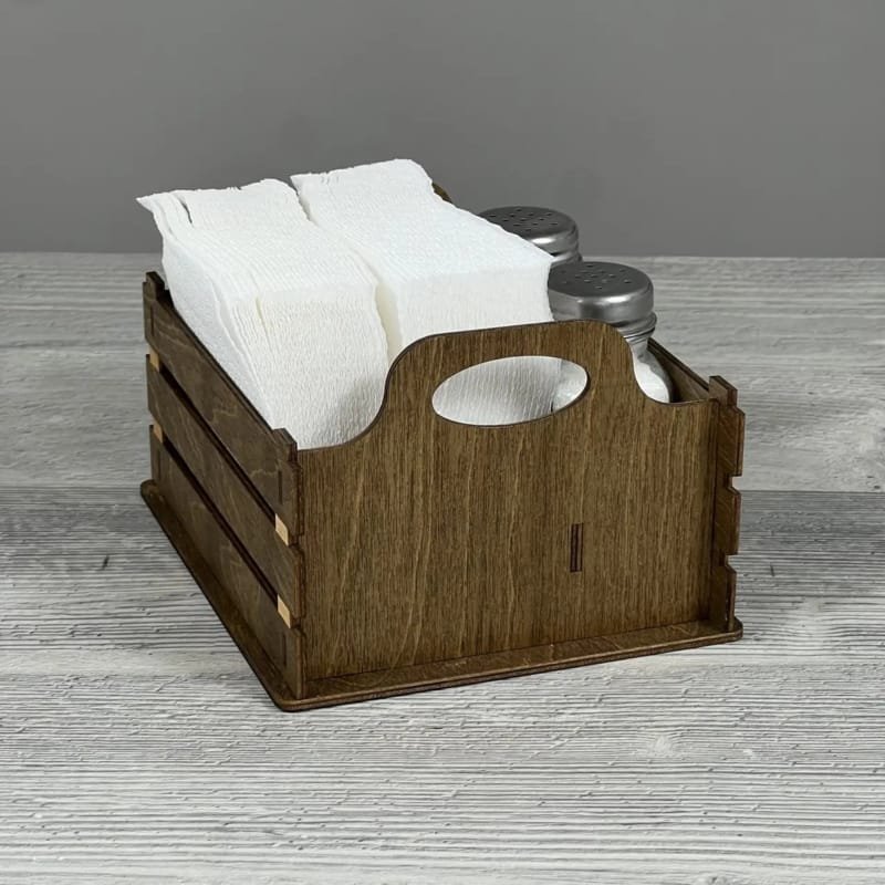 Laser Cut Rustic Wood Napkin Holder with Salt and Pepper Shakers Caddy
