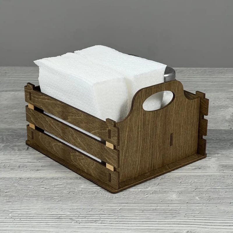 Laser Cut Rustic Wood Napkin Holder with Salt and Pepper Shakers Caddy