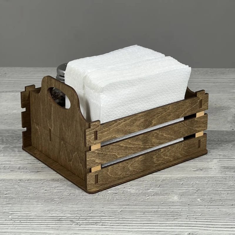 Laser Cut Rustic Wood Napkin Holder with Salt and Pepper Shakers Caddy