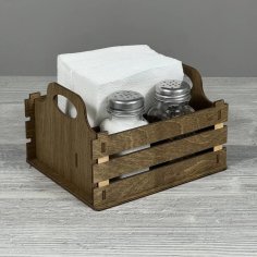 Laser Cut Rustic Wood Napkin Holder with Salt and Pepper Shakers Caddy