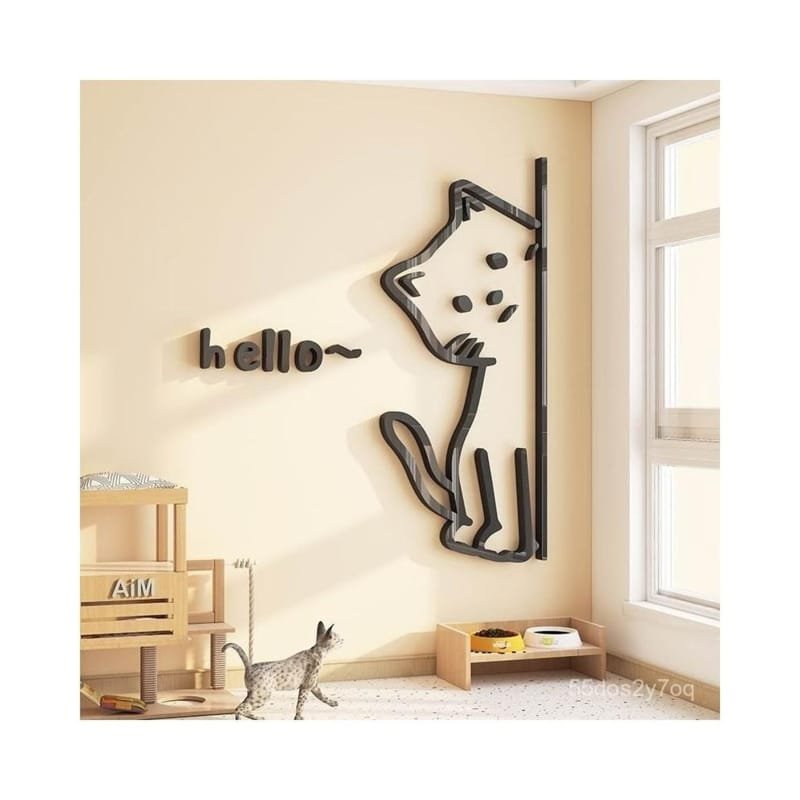 Laser Cut Hello Cute Kitten 3D Acrylic Wall Decor