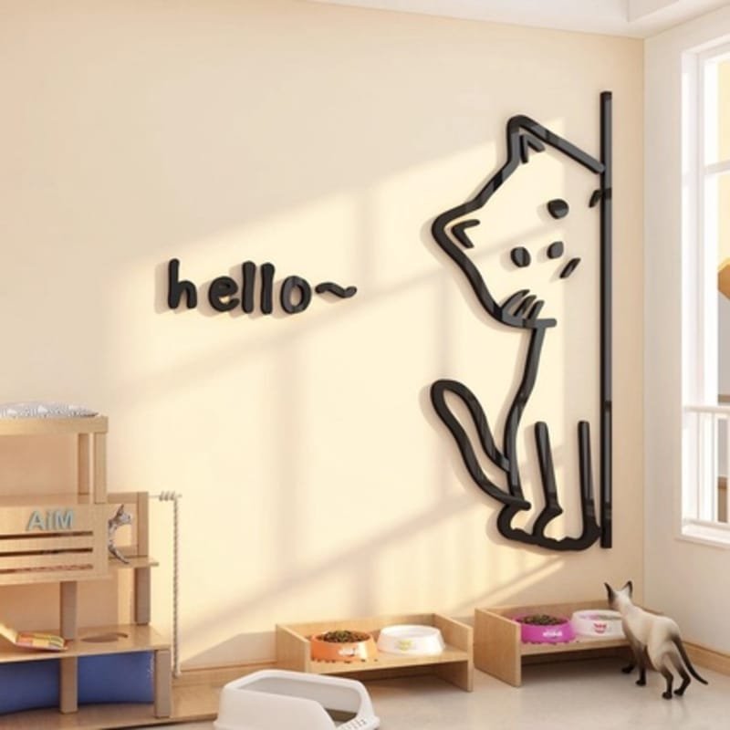 Laser Cut Hello Cute Kitten 3D Acrylic Wall Decor