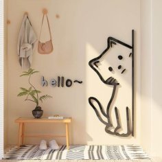 Laser Cut Hello Cute Kitten 3D Acrylic Wall Decor